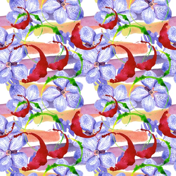 Vanda Orchidee Blauw Naadloze Achtergrondpatroon Structuur Behang Print Textuur Aquarelle — Stockfoto