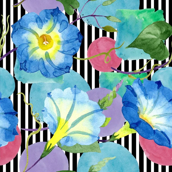 Ipomoea Azul Floral Flor Botânica Padrão Fundo Sem Costura Tecido — Fotografia de Stock