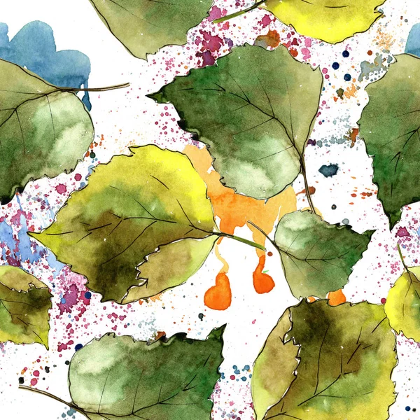 青桦树叶 叶植物植物园花叶 无缝的背景图案 织物墙纸打印纹理 包装图案 框架或边框的水彩画叶 — 图库照片