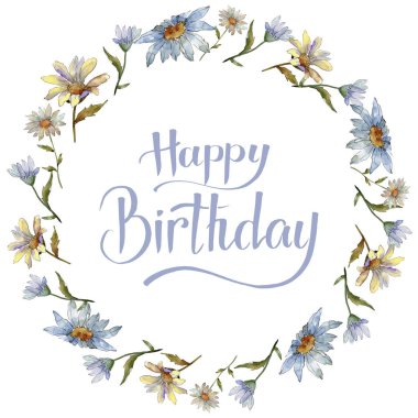 Kır çiçeği daisy. Botanik çiçek. Çerçeve kenarlığı süsleme Meydanı. Arka plan, doku, sarıcı desen, çerçeve veya kenarlık için Aquarelle kır çiçeği.