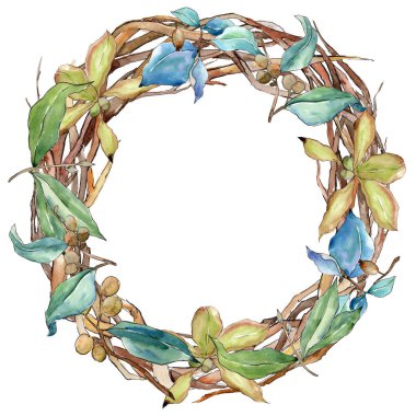 İğde suluboya tarzında bırakır. Çerçeve kenarlığı süsleme Meydanı. Aquarelle yaprak için arka plan, doku, sarıcı desen, çerçeve veya kenarlık.