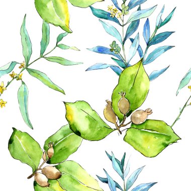 İğde suluboya tarzında bırakır. Sorunsuz arka plan deseni. Kumaş duvar kağıdı yazdırma doku. Aquarelle yaprak için arka plan, doku, sarıcı desen, çerçeve veya kenarlık.