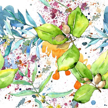 İğde suluboya tarzında bırakır. Sorunsuz arka plan deseni. Kumaş duvar kağıdı yazdırma doku. Aquarelle yaprak için arka plan, doku, sarıcı desen, çerçeve veya kenarlık.