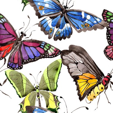 Nadir kelebekler vahşi böcek suluboya tarzında. Sorunsuz arka plan deseni. Kumaş duvar kağıdı yazdırma doku. Aquarelle vahşi böcek arka plan, doku, sarıcı desen veya dövme için.