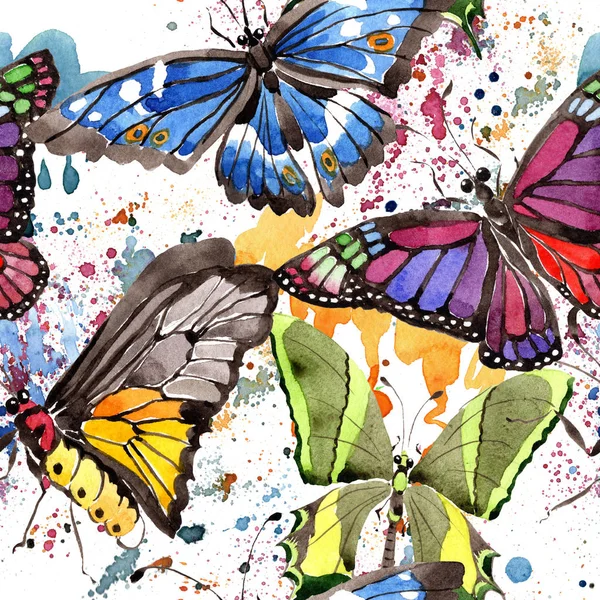 Rare Butterflies Wild Insect Watercolor Style Seamless Background Pattern Fabric — Stock Photo, Image