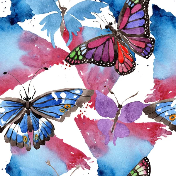 Sällsynta Fjärilar Vilda Insekt Akvarell Stil Sömlös Bakgrundsmönster Tyg Tapeter — Stockfoto