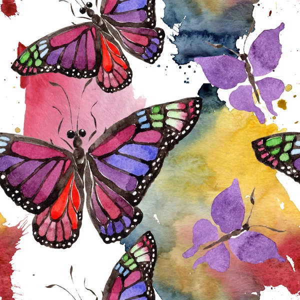 Rare Butterflies Wild Insect Watercolor Style Seamless Background Pattern Fabric — Stock Photo, Image