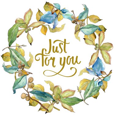 İğde suluboya tarzında bırakır. Çerçeve kenarlığı süsleme Meydanı. Aquarelle yaprak için arka plan, doku, sarıcı desen, çerçeve veya kenarlık.