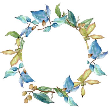 İğde suluboya tarzında bırakır. Çerçeve kenarlığı süsleme Meydanı. Aquarelle yaprak için arka plan, doku, sarıcı desen, çerçeve veya kenarlık.