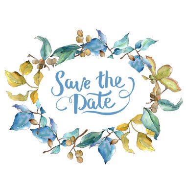 İğde suluboya tarzında bırakır. Çerçeve kenarlığı süsleme Meydanı. Aquarelle yaprak için arka plan, doku, sarıcı desen, çerçeve veya kenarlık.