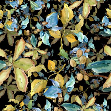 İğde suluboya tarzında bırakır. Sorunsuz arka plan deseni. Kumaş duvar kağıdı yazdırma doku. Aquarelle yaprak için arka plan, doku, sarıcı desen, çerçeve veya kenarlık.