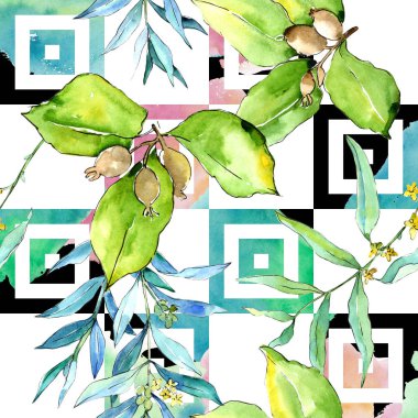 İğde suluboya tarzında bırakır. Sorunsuz arka plan deseni. Kumaş duvar kağıdı yazdırma doku. Aquarelle yaprak için arka plan, doku, sarıcı desen, çerçeve veya kenarlık.