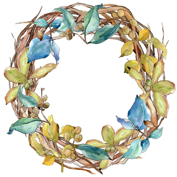 Elaeagnus Blättert Aquarellfarbenen Stil Rahmen Bordüre Ornament Quadrat Aquarellblatt Für — Stockfoto