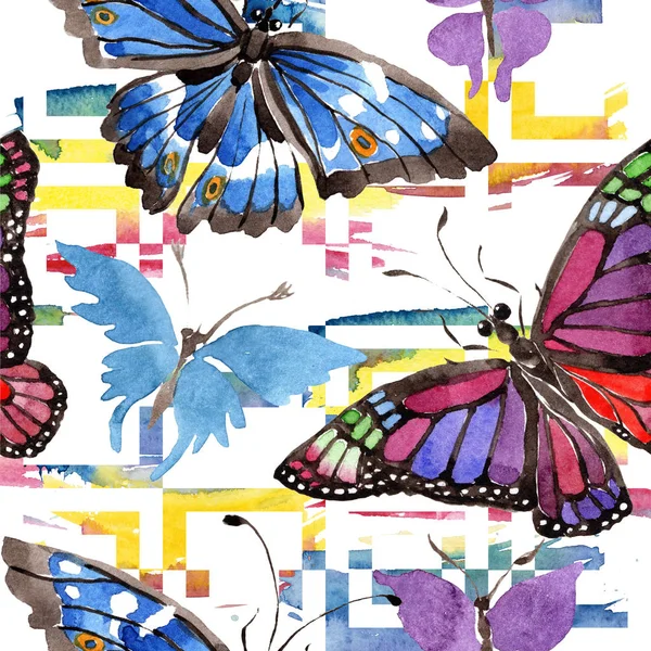 罕见的蝴蝶野生昆虫的水彩风格 无缝的背景图案 织物墙纸打印纹理 水彩画的背景 包装图案或纹身的野生昆虫 — 图库照片