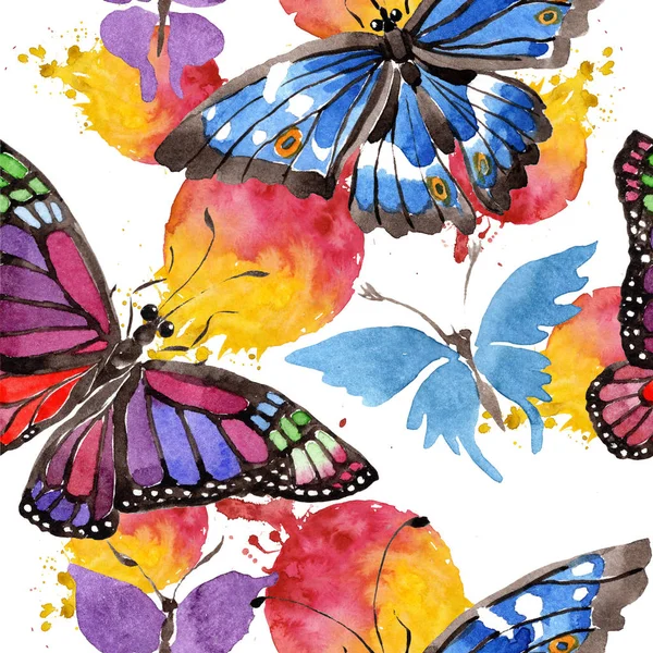 珍しい蝶水彩風で野生の昆虫 シームレスな背景パターン 壁紙印刷手触りの生地 テクスチャ ラッパー パターンまたは入れ墨の Aquarelle 野生の昆虫 — ストック写真