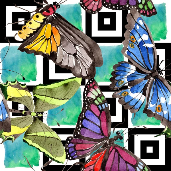 Rare Butterflies Wild Insect Watercolor Style Seamless Background Pattern Fabric — Stock Photo, Image