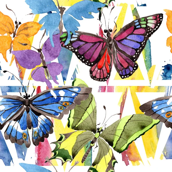 Редкие Бабочки Дикие Насекомые Акварельном Стиле Бесшовный Рисунок Фона Ткань — стоковое фото