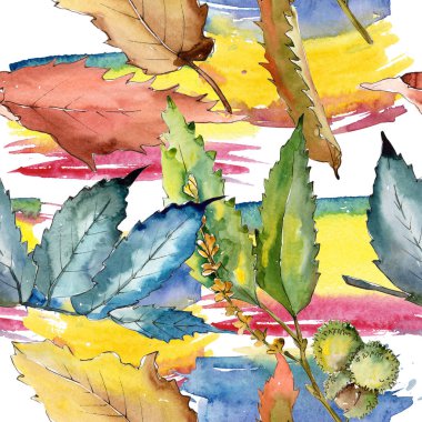 Tatlı kestane suluboya tarzında bırakır. Sorunsuz arka plan deseni. Kumaş duvar kağıdı yazdırma doku. Aquarelle yaprak için arka plan, doku, sarıcı desen, çerçeve veya kenarlık.
