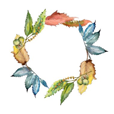Tatlı kestane suluboya tarzında bırakır. Çerçeve kenarlığı süsleme Meydanı. Aquarelle yaprak için arka plan, doku, sarıcı desen, çerçeve veya kenarlık.