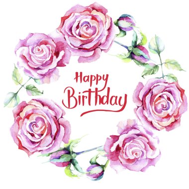 Narin pembe gül. Botanik çiçek. Çerçeve kenarlığı süsleme Meydanı. Arka plan, doku, sarıcı desen, çerçeve veya kenarlık için Aquarelle kır çiçeği.