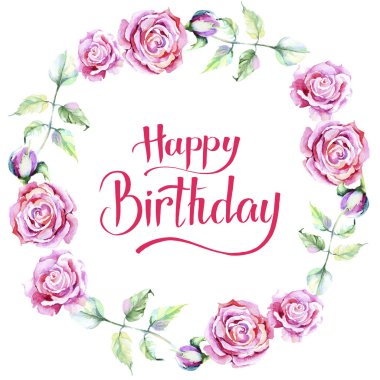 Narin pembe gül. Botanik çiçek. Çerçeve kenarlığı süsleme Meydanı. Arka plan, doku, sarıcı desen, çerçeve veya kenarlık için Aquarelle kır çiçeği.