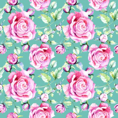 Narin pembe gül. Botanik çiçek. Sorunsuz arka plan deseni. Kumaş duvar kağıdı yazdırma doku. Arka plan, doku, sarıcı desen, çerçeve veya kenarlık için Aquarelle kır çiçeği.