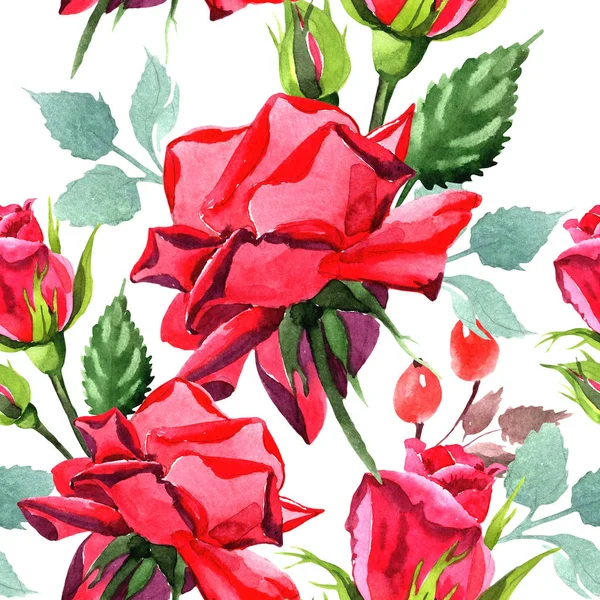 Red Hybrid Rose Floral Botanical Flower Seamless Background Pattern Fabric — Stock Photo, Image