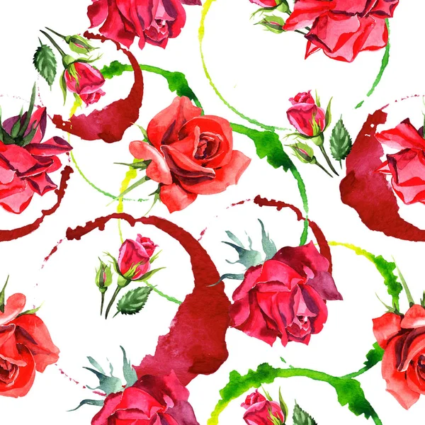 Rosa Híbrida Vermelha Floral Flor Botânica Padrão Fundo Sem Costura — Fotografia de Stock