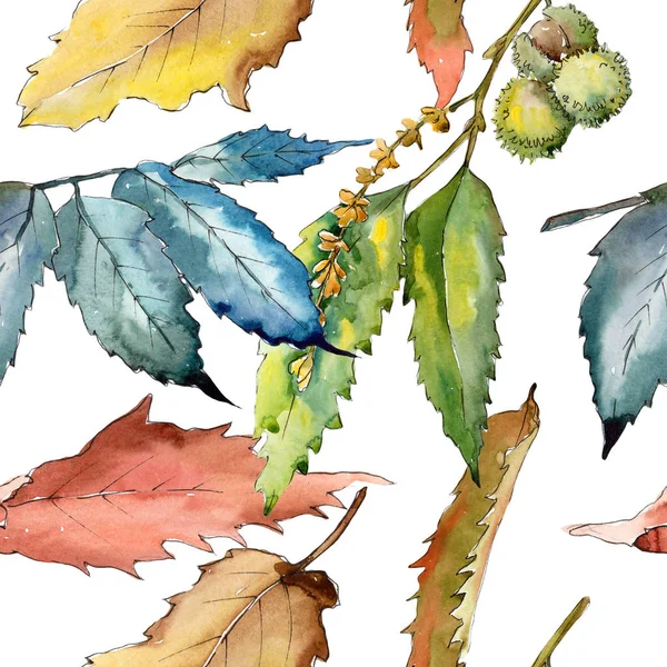 Sweet Chestnut Leaves Watercolor Style Seamless Background Pattern Fabric Wallpaper — Stock Photo, Image