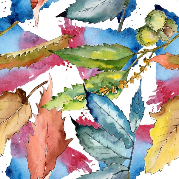 Sladké Kaštanové Listy Stylu Akvarelu Vzor Bezešvé Pozadí Fabric Tapety — Stock fotografie