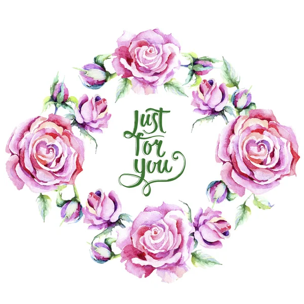 Нежная Розовая Роза Цветочный Ботанический Цветок Пограничный Квадрат Aquarelle Фона — стоковое фото