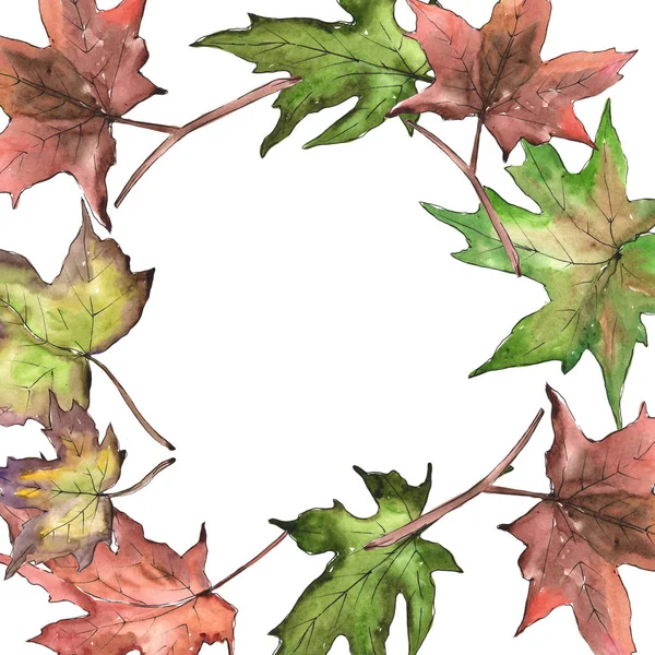 메이플 수채화 스타일에 나뭇잎 프레임 테두리 스퀘어입니다 프레임 테두리에 — 스톡 사진