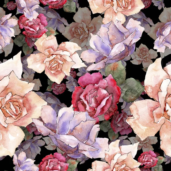 Rosas Coloridas Floral Botânico Flower Seamless Fundo Padrão Tecido Papel — Fotografia de Stock