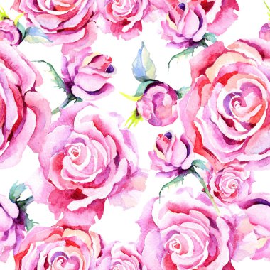 Narin pembe gül. Botanik çiçek. Sorunsuz arka plan deseni. Kumaş duvar kağıdı yazdırma doku. Arka plan, doku, sarıcı desen, çerçeve veya kenarlık için Aquarelle kır çiçeği.