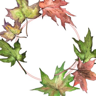 Akçaağaç suluboya tarzında bırakır. Çerçeve kenarlığı süsleme Meydanı. Aquarelle yaprak için arka plan, doku, sarıcı desen, çerçeve veya kenarlık.