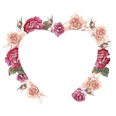 Renkli gül. Botanik çiçek. Çerçeve kenarlığı süsleme Meydanı. Arka plan, doku, sarıcı desen, çerçeve veya kenarlık için Aquarelle kır çiçeği.