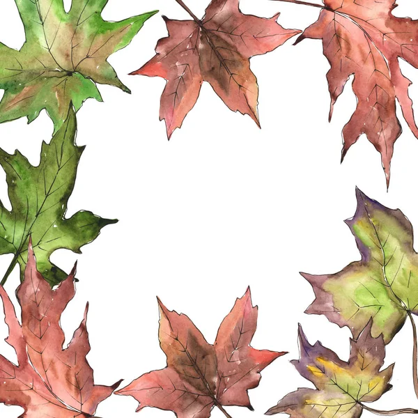 메이플 수채화 스타일에 나뭇잎 프레임 테두리 스퀘어입니다 프레임 테두리에 — 스톡 사진