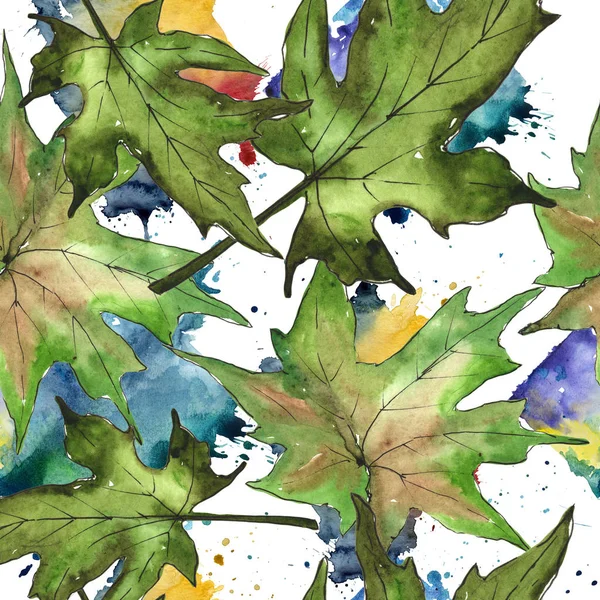 Φύλλα Σφενδάμου Στυλ Υδατογραφίας Απρόσκοπτη Υπόβαθρο Μοτίβο Ύφασμα Ταπετσαρία Υφή — Φωτογραφία Αρχείου