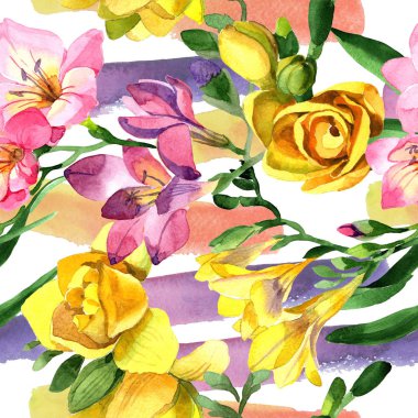 Renkli frezya. Botanik çiçek. Sorunsuz arka plan deseni. 