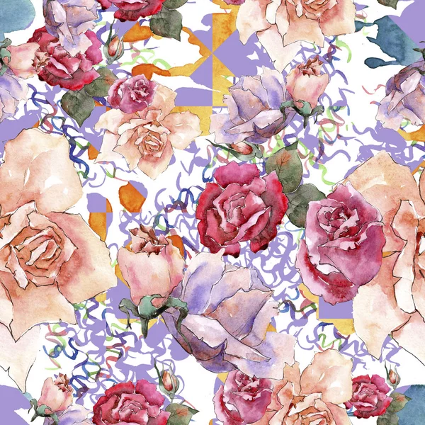 Färgglada rosor. Blommig botaniska blomma. Sömlös bakgrundsmönster. — Stockfoto