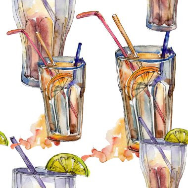 Yaz kokteylleri parti içki bar karışımı. Sorunsuz arka plan deseni. Aquarelle kokteyl içki resimde arka plan, doku, sarıcı desen, çerçeve veya kenarlık için.