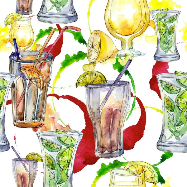 Mix Summer Cocktails Bar Party Drink Seamless Background Pattern Aquarelle — Stock Photo, Image