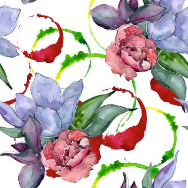 Tropikal renkli buket. Botanik çiçek. Sorunsuz arka plan deseni. Kumaş duvar kağıdı yazdırma doku. Arka plan, doku, sarıcı desen, çerçeve veya kenarlık için Aquarelle kır çiçeği.