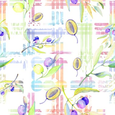 Zeytin dalı suluboya tarzında. Sorunsuz arka plan deseni. Kumaş duvar kağıdı yazdırma doku. Arka plan, doku, sarıcı desen, çerçeve veya kenarlık için Aquarelle zeytin ağacı.