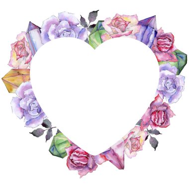 Pembe gül. Botanik çiçek. Çerçeve kenarlığı süsleme Meydanı. Arka plan, doku, sarıcı desen, çerçeve veya kenarlık için Aquarelle kır çiçeği.