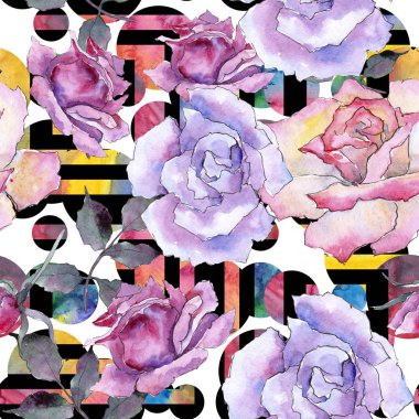 Pembe gül. Botanik çiçek. Sorunsuz arka plan deseni. Kumaş duvar kağıdı yazdırma doku. Arka plan, doku, sarıcı desen, çerçeve veya kenarlık için Aquarelle kır çiçeği.