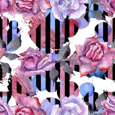 Pembe gül. Botanik çiçek. Sorunsuz arka plan deseni. Kumaş duvar kağıdı yazdırma doku. Arka plan, doku, sarıcı desen, çerçeve veya kenarlık için Aquarelle kır çiçeği.