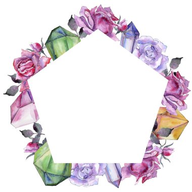 Pembe gül. Botanik çiçek. Çerçeve kenarlığı süsleme Meydanı. Arka plan, doku, sarıcı desen, çerçeve veya kenarlık için Aquarelle kır çiçeği.