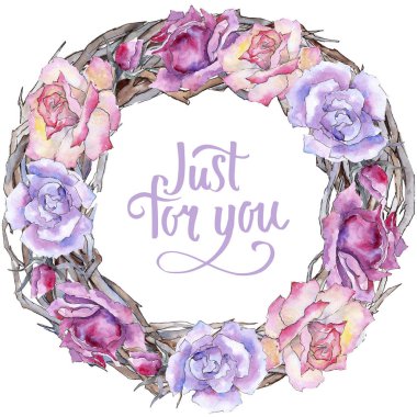 Pembe gül. Botanik çiçek. Çerçeve kenarlığı süsleme Meydanı. Arka plan, doku, sarıcı desen, çerçeve veya kenarlık için Aquarelle kır çiçeği.