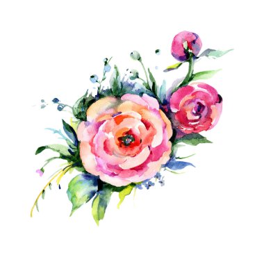 Pembe çiçek. Botanik çiçek. Vahşi bahar yaprak izole kır çiçeği. Arka plan, doku, sarıcı desen, çerçeve veya kenarlık için Aquarelle kır çiçeği.